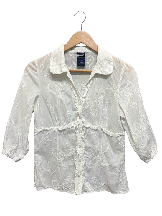 B.U.M. Equipment Tops - Bum Equipment Vintage Y2K White Cotton Embroidered Blouse Ruffled Shirt Sz S